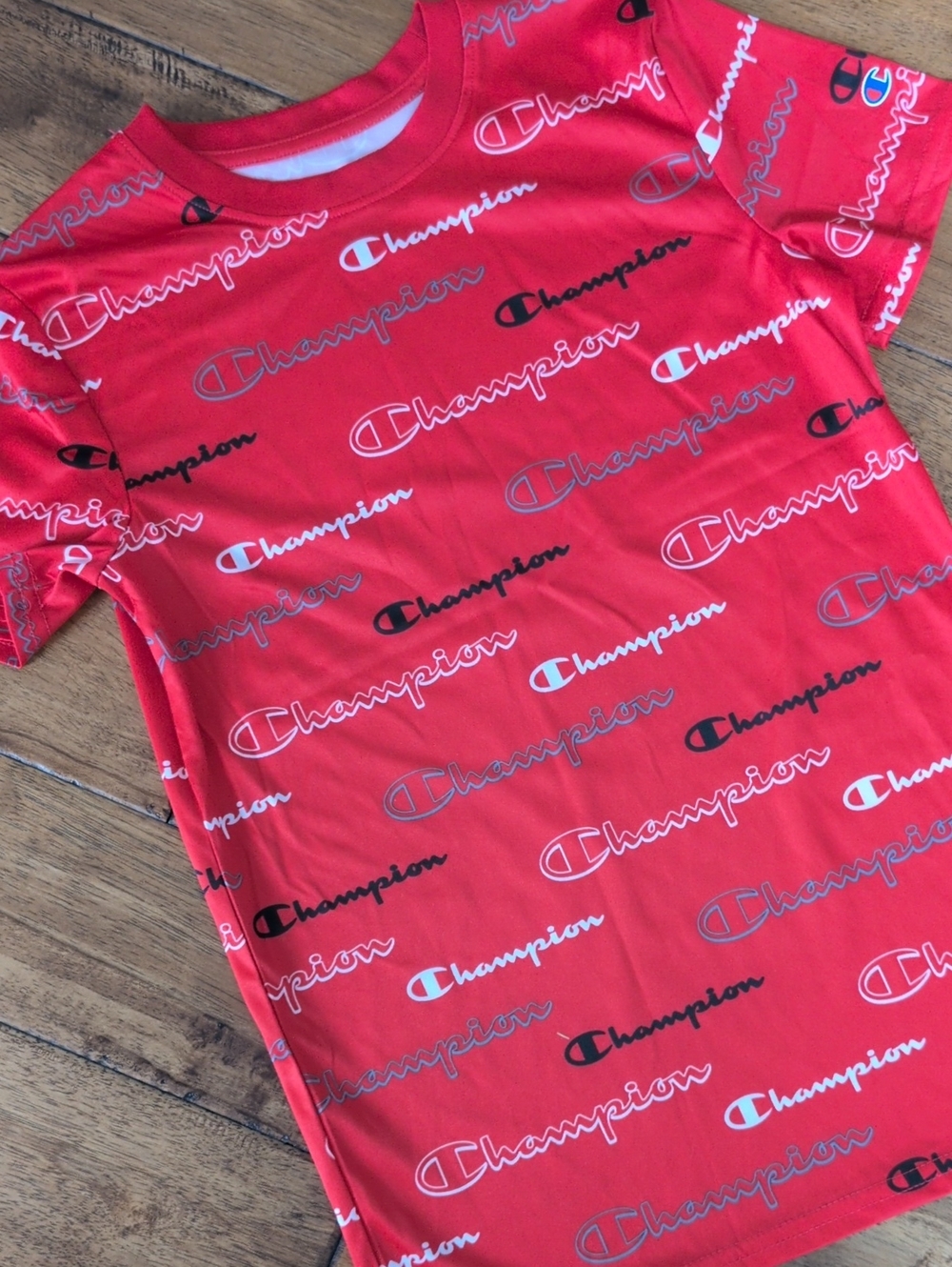 NWOT Champion Youth Red All Over Logo Athletic T-Shirt